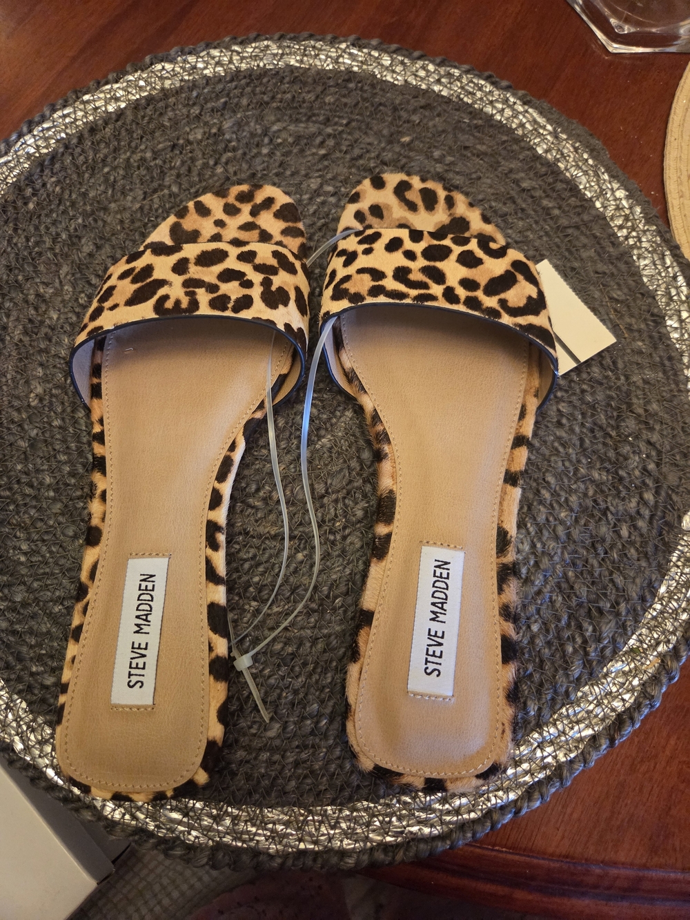Steve Madden Leopard Print Slide Sandals - Tan/Black
